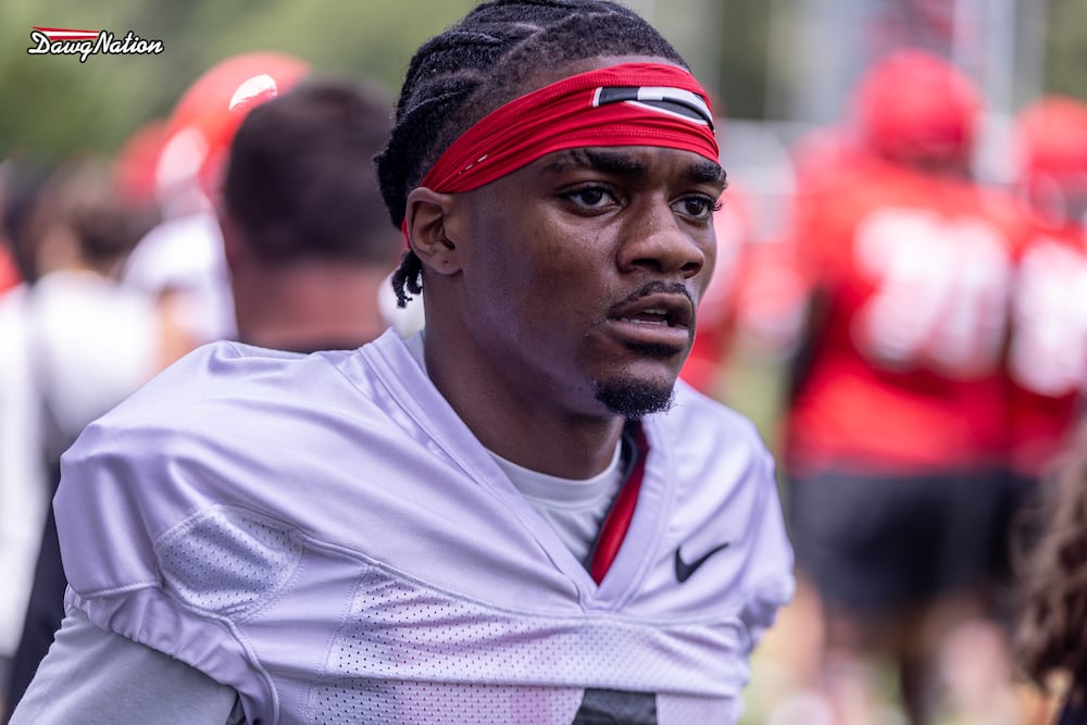 Georgia junior safety KJ Bolden looks across the field during the first day of Georgia's fall camp practices on Wednesday, August 5, 2026, in Athens, Georgia. (Jeff Sentell/DawgNaton)