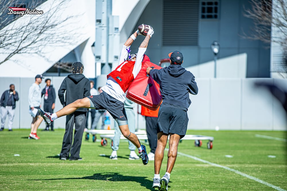 Talyn Taylor takes part in the second day of spring practice on Thursday, March 19, 2026, in Athens. (Jeff Sentell/DawgNation)