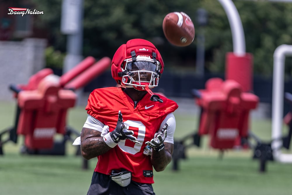 Georgia slot receiver Sacovie White-Helton catches a punt during the first day of fall camp on Wednesday, Aug. 5, 2026, in Athens. (Jeff Sentell/DawgNation)