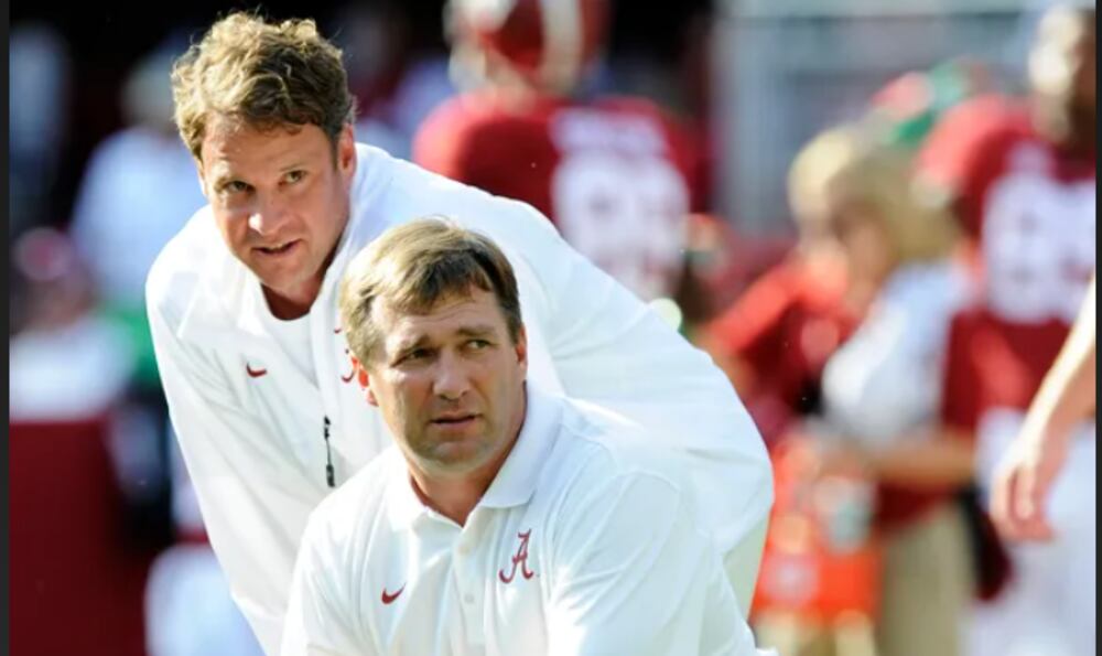 LSU head coach Lane Kiffin (top) and Georgia head coach Kirby Smart spent two years together on the Alabama staff under Nick Saban. (AP File)
