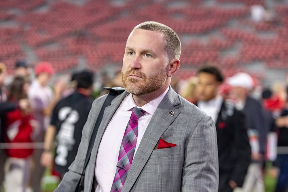 Georgia defensive coordinator Glenn Schumann enters Sanford Stadium before the Bulldogs face Texas on Saturday, Nov. 15, 2025, in Athens. (Jeff Sentell/DawgNation)