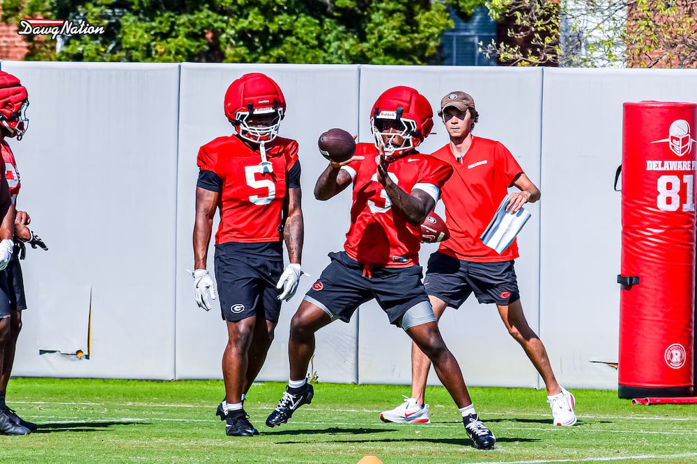 Nate Frazier takes part in the second day of spring practice on Thursday, March 19, 2026, in Athens. (DawgNation)