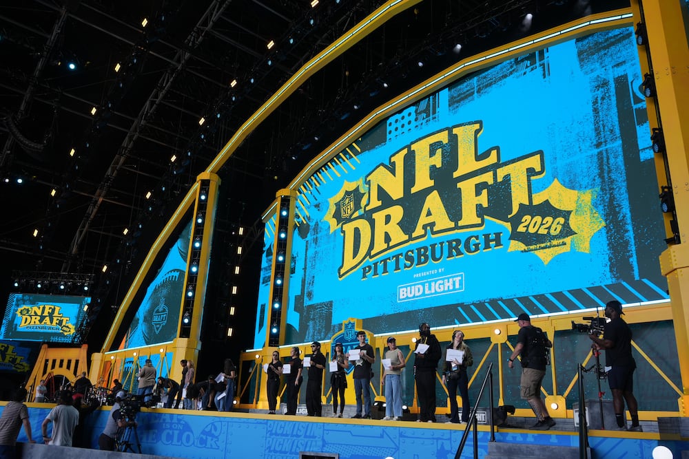 People rehearse ahead of the NFL football draft on Wednesday, April 22, 2026, in Pittsburgh. (Gene J. Puskar/AP)