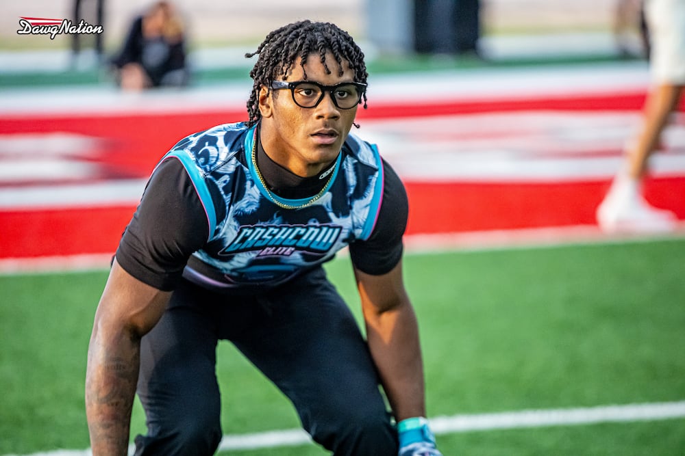 Five-star RB Kemon Spell competes for his CashCow Elite team during the Prep RedZone Dig 7-on-7 tournament at Gainesville High School. Spell is the highest-rated recruit in the 2027 Georgia football class. (Jeff Sentell/DawgNation)