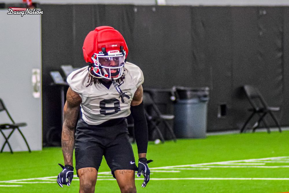 Demello Jones takes part in the second day of spring practice on Thursday, March 19, 2026, in Athens. (DawgNation)