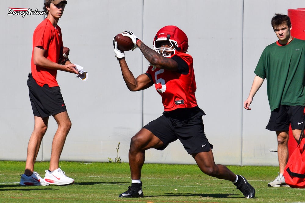 Chauncey Bowens takes part in the second day of spring practice in Athens, Georgia, on Thursday, March 19, 2026. (DawgNation staff photo)