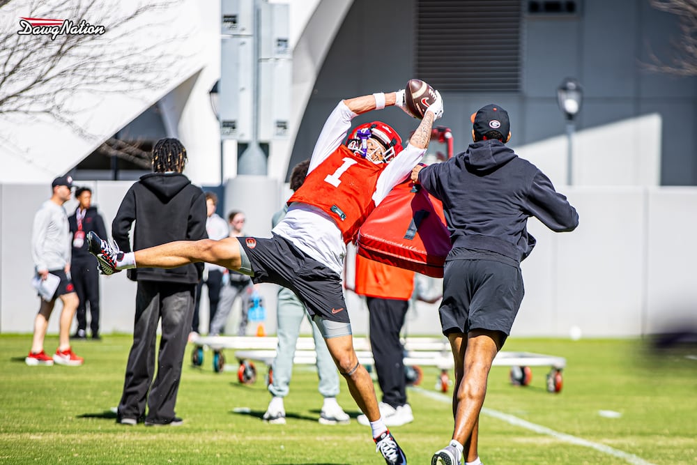 Redshirt freshman WR Talyn Taylor takes part in the second day of spring practice in Athens, Georgia, on Thursday, March 19, 2026. (DawgNation staff photo)