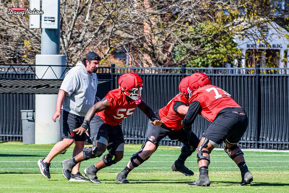 Zykie Helton takes part in the second day of spring practice, on March 19, 2026. (DawgNation)