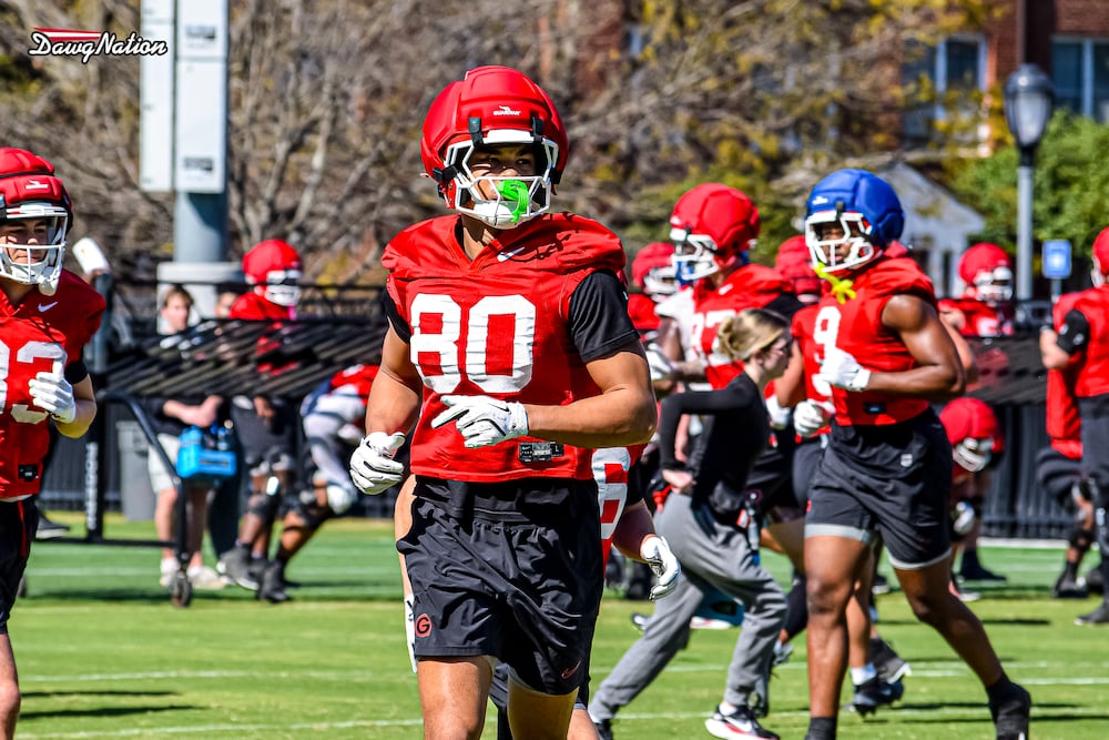 Freshman tight end Kaiden Prothro takes part in the second day of spring practice in Athens. (DawgNation)