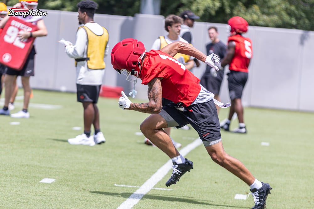 Georgia receiver Talyn Taylor sprints down the field during the first day of fall camp on Wednesday, Aug. 5, 2026, in Athens. (Jeff Sentell/DawgNation)